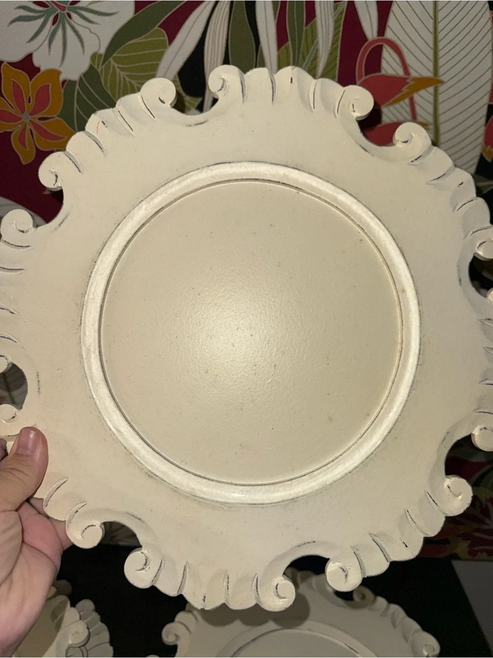 Antique white charger plates by Pier One